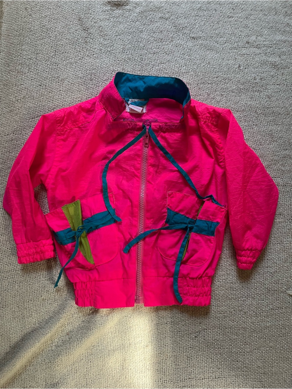 Kids Bright Pink Windbreaker Jacket with Teal Trim